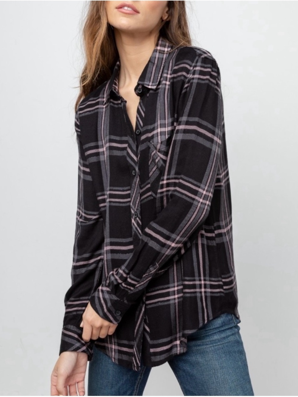 RAILS Hunter Onyx Slate Blush Metallic Plaid Button DownLarge - Picture 2 of 11